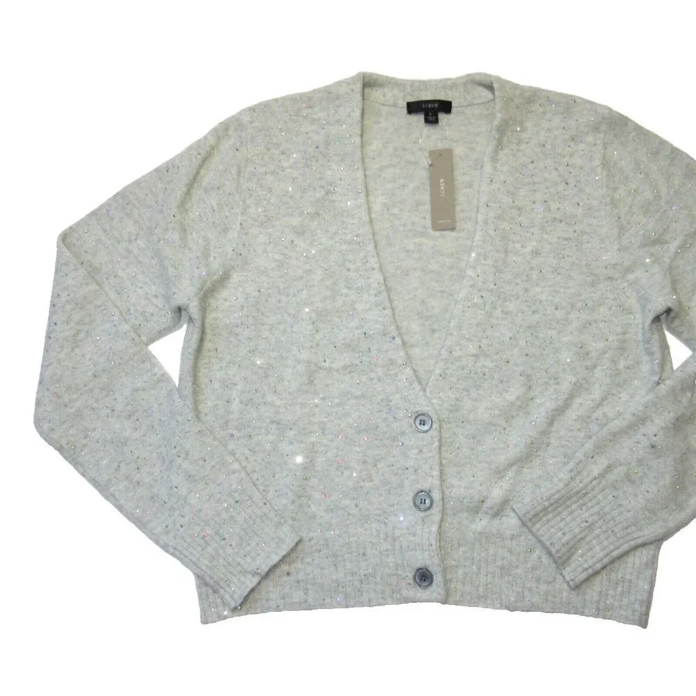 NWT J.Crew V-neck Sparkle Cardigan in Heather Dusk Supersoft Yarn Sweater L